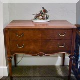 F04. Berkey & Gay two drawer side table. 34”h x 34”w x 18”d 